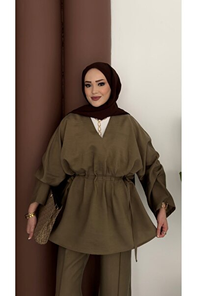 Molly Nelly Kadın Belden Büzgülü Rahat Pantolonlu Takım