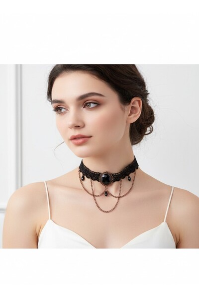 Jivva's Collection Gothic Black Lace Necklace. Vintage Inspired Black Lace Ch...