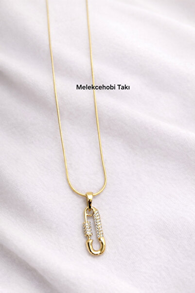 XUPING JEWELRY 14K Altın Renk Çengelli İğne Model Taşlı Kolye – Minimal Şık Y...
