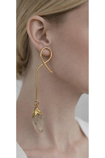 ZS Aksesuar Gold Design Citrine Natural Stone Dangle Earrings