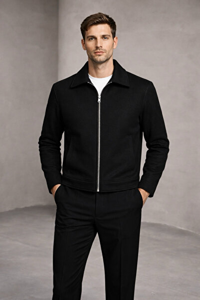 çerme Men's Shirt Collar, Relaxed-Fit, Old Money Culture, Zip-Up, Cashmere Fa...