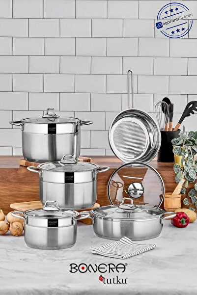 Bonera Omega 10 Parça Paslanmaz Çelik Tencere & Tava Seti & Lale 10 Lt Paslan...