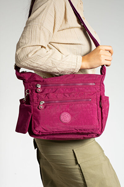 MEGA BAG M 211 Krinkle Fabric Shoulder Bag – Rain Resistant – Burgundy with R...