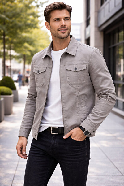 DYNAMO Gray Summer Coat – Premium 100% Cotton Linen, Lined Inside, Regular Fit