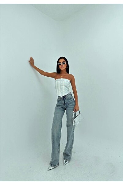 HerTon Γυναικείο τζιν παντελόνι με ψηλή μέση και φαρδιά μπατζάκια – Βαμβακερό...