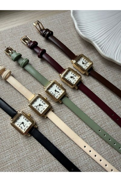 rubsey Retro Minimal Leather Cord Vintage Women's Wristwatch Burgundy