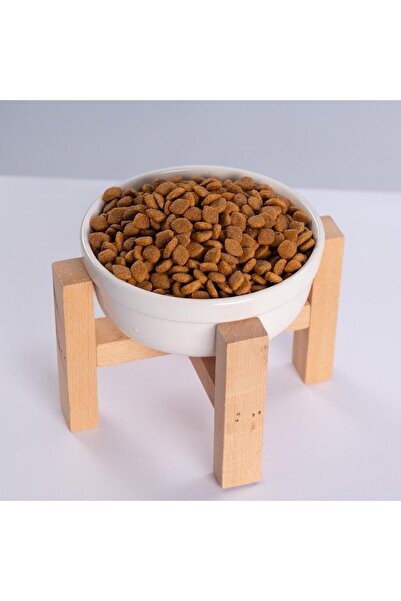 Pawstar Beyaz Ahşap Standlı Seramik Mama/ Su Kabı Kedi Köpek Mama Su Kabı