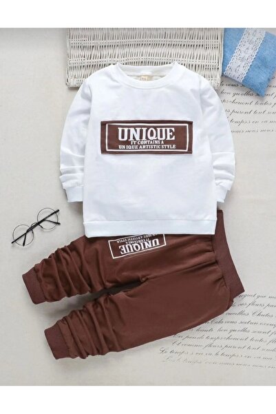 Kids Unigue εμπριμέ καφέ κάτω μέρος Λευκό επάνω μέρος αγορίστικο σετ