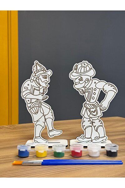 GKCREATİVE.CO Hacivat Karagöz Boyama Seti Ahşap Mdf