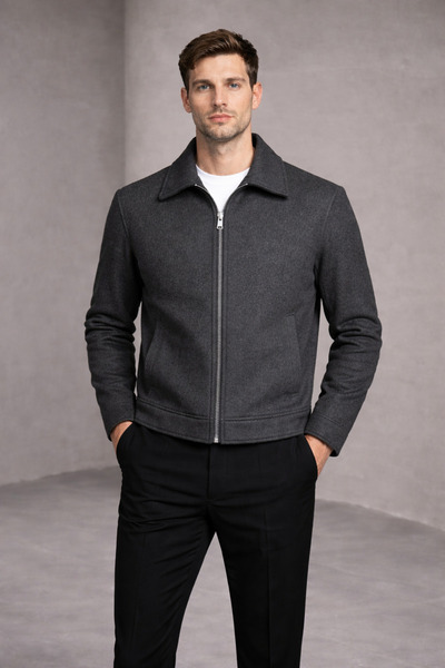 çerme Men's Shirt Collar, Relaxed-Fit, Old Money Culture, Zip-Up, Cashmere Fa...