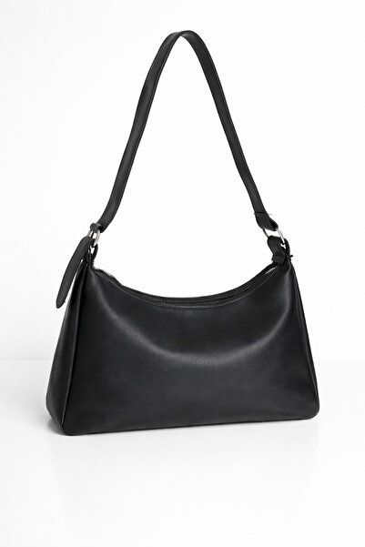 Esse Kadın Siyah Minimalist Omuz Çantası - Modern Baget Tasarım Soft Deri Gün...