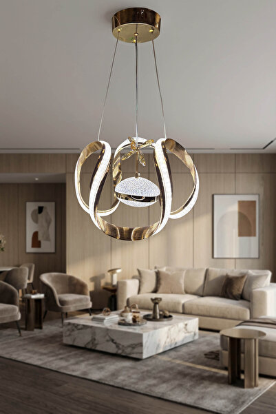 DEKORLİVE İthal Dünya Çizgili Kasa Akrilik Tek Top Led Avize