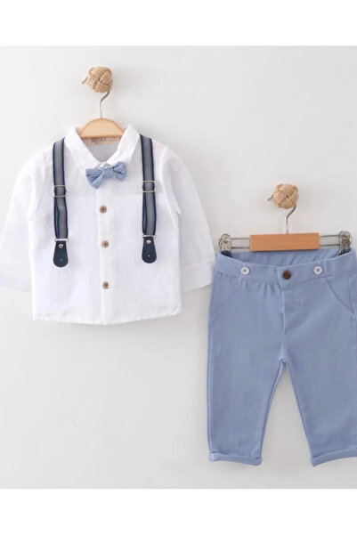 kidstalya Baby Boy Suit with Bow Tie and Straps - Blue