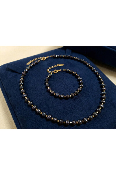 Maison Cloris Barok Siyah İnci Kolye - Bileklik Seti