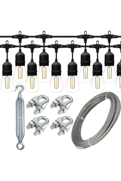 proled 50m LED String Light Kit with 100 E27 Filament Bulbs, IP44