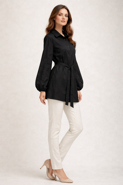 FUAT GÜRSEN Lined Work-Not-Visible-Tunic with Laced Sleeves