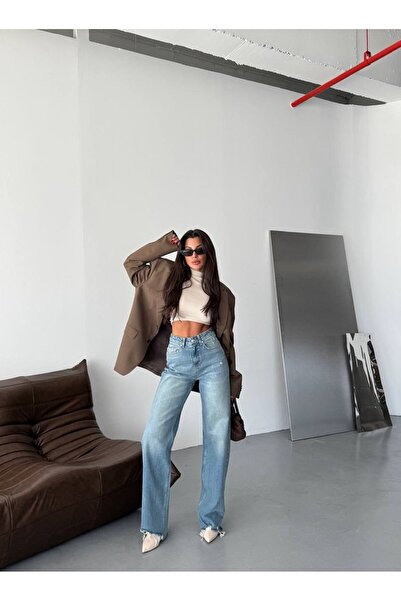 HerTon Kadın Yüksek Bel Açık Mavi Wide Leg Jean Pantolon – Bol Paça, Vintage ...