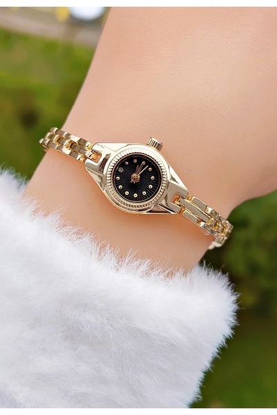 Weluxa Gold Color Black Dial Minimal Women's Wristwatch + Watch Box