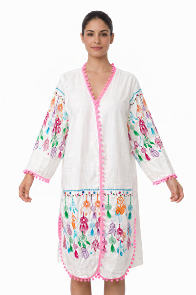 EMİLLİE Patterned Pompom Detailed Women's Kimono – 100% Cotton Beach & Summer...