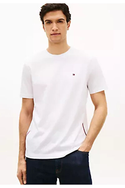 Tommy Hilfiger Men's Regular Fit Round Collar Cotton Short Sleeve White T-Shi...