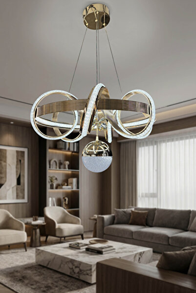 DEKORLİVE İthal Çizgili Profil Sİmli Çemberli Kıvrım Tek Top Led Avize