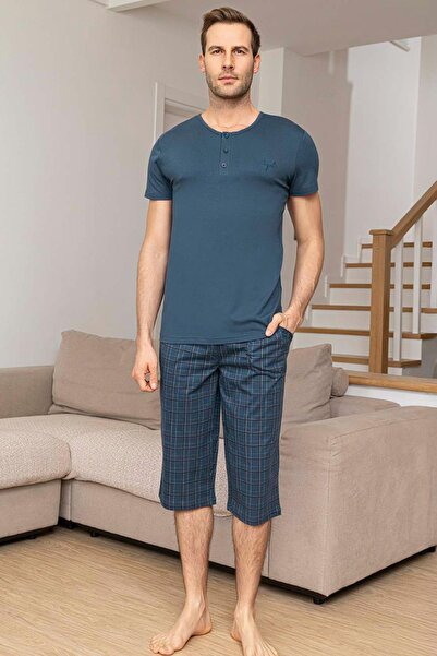 Aydoğan Men's Civan Modal Bermuda Petrol Pajama Set 0025