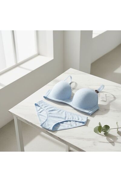 BUTİK SAKURA Patterned Unpadded Underwire-Free Baby Blue Bra Set