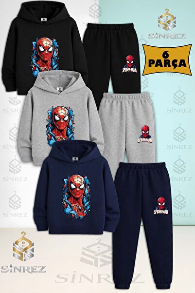 SİNREZ Set de trening cu glugă pentru copii, unisex, SPIDERMAN HEAD PAINTED G...