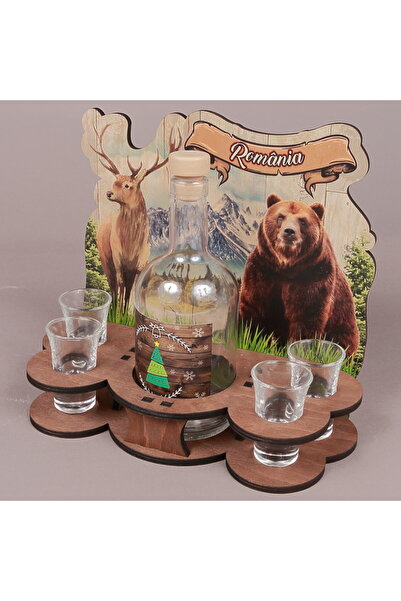 LimArt Minibar cu sticlă și 4 pahare de țuică- România 1x500 ml, 4x50 ml, 24x...