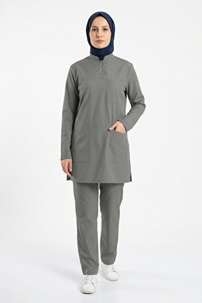 Pratik Medikal Neutral Gray Lycra Hijab Scrubs Doctor Nurse Uniform Set