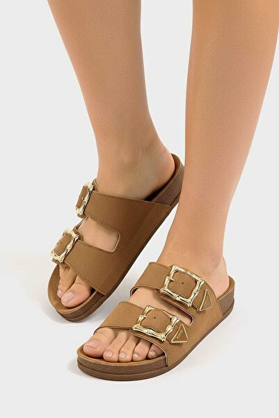 McDark Women's Tan Suede Cork Orthopedic Insole Buckle Slippers