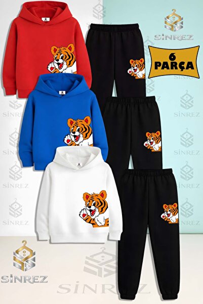 SİNREZ Set de trening cu glugă pentru copii, unisex, YANDAN CUTE TIGER 3 piese