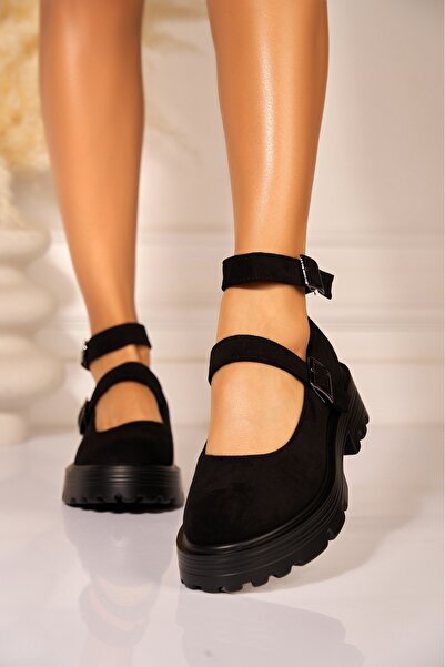 Joana Pantofi cu platformă din piele întoarsă pentru femei, negri, mărimea 40