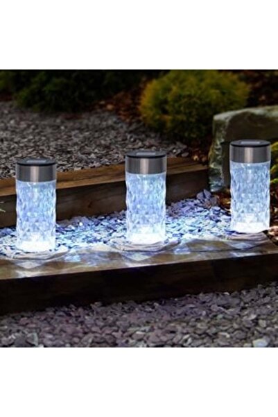 JACQUELINE Solar Table Lantern Transparent Cylinder Silver Ø6.5 x 14 cm