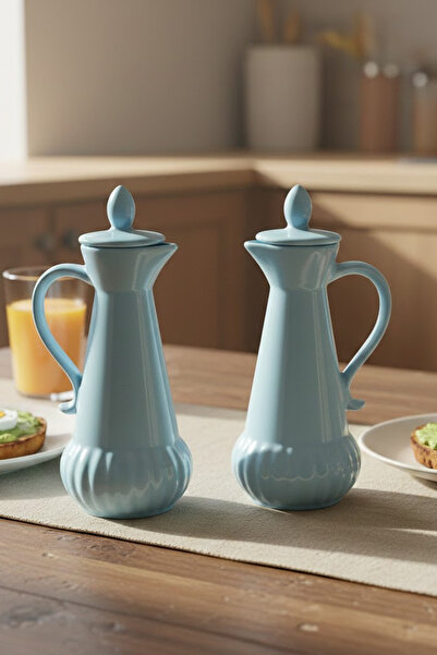 Minole Set of 2 Ceramic Oil Pots - Stylish Design with Lids and Handles, 2 Oi...
