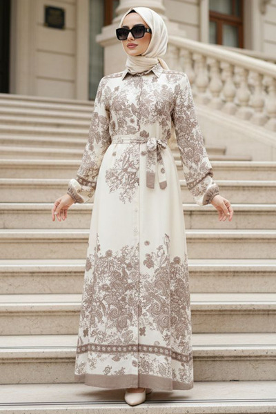 N.S NEVA STYLE Patterned Mink Hijab Dress 24086V