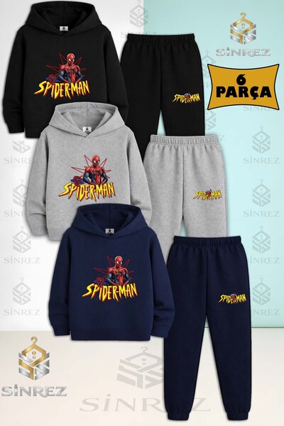 SİNREZ Set de trening cu glugă pentru copii, unisex, SPIDERMAN GOVDE SARI YAZ...
