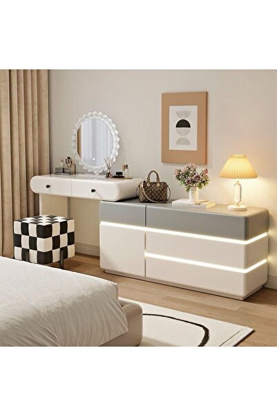 AWD Modern Dressing Table Set, Spacious Storage Vanity Table with Stool and M...