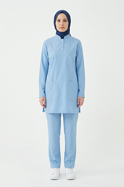 Pratik Medikal Alaskan Blue Lycra Hijab Scrubs Doctor Nurse Uniform Set
