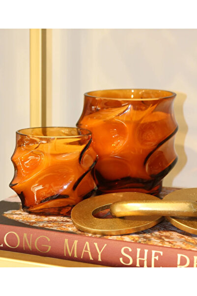 tuan design 2 Lİ Amber Cam Murano Zigzag Mum Set