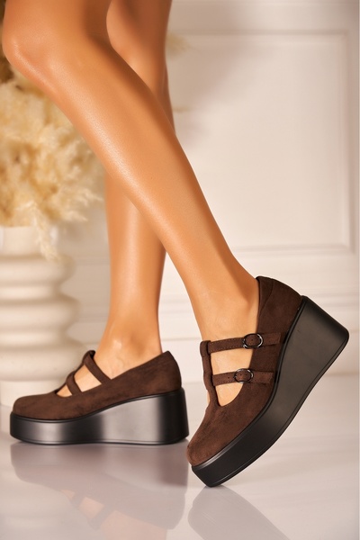 Joana Women's Brown Faux Suede Platform Shoes 38