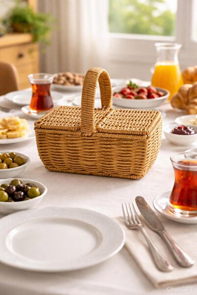 İLİVA سلة تنظيم مستطيلة صغيرة من الخيزران مع مقبض، وعاء خبز