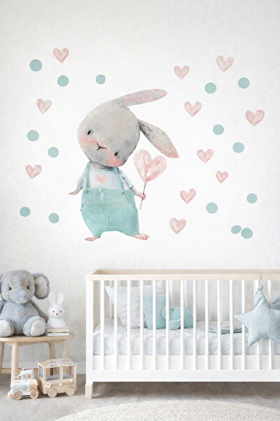 Sim Tasarım Cute Heart Rabbit Wall Sticker Set