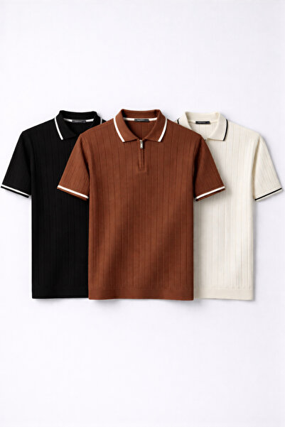 legends butik Erkek Fitilli Triko Polo Yaka Tişört 3’lü Set – Terletmeyen Pam...