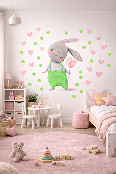Sim Tasarım Cute Heart Rabbit Wall Sticker Set