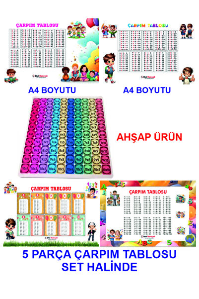 Okul Materyali ÇARPIM TABLOSU SET HALİNDE 5 PARÇA