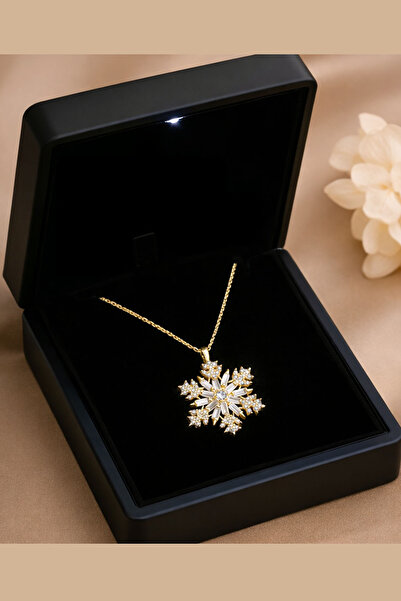 Silvanya Jewelry Işıklı Kutuda 925 Ayar Gümüş Baget Taşlı Büyük Kar Tanesi Ka...