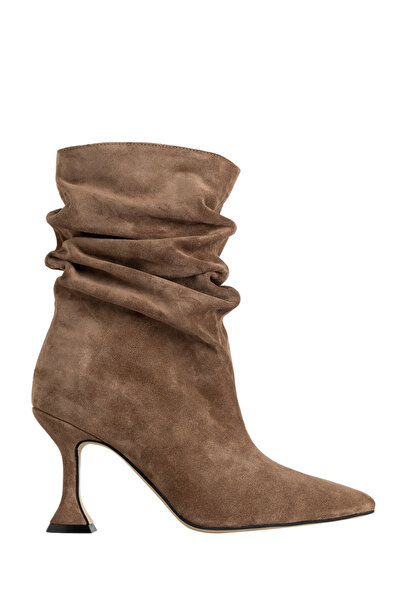 ToH Shoes Ingrid Botine Fronsate Din Piele Intoarsa Cappuccino