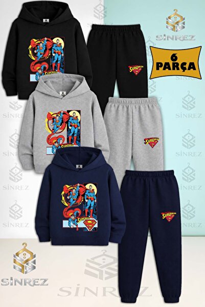 SİNREZ Set de trening cu glugă pentru copii, unisex, SUPERADAM 3LU AFIS 3Lu