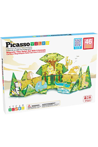 PicassoTiles Picasso Tiles Safari themed set with 8 animals 46 pcs (PTQ12)